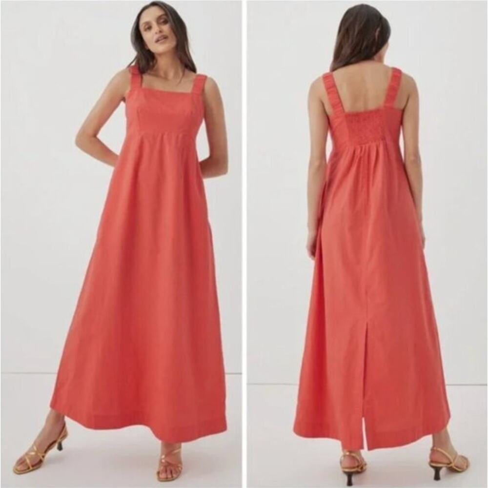 Pact Canopy Organic Cotton Linen Blend Pink Coral Maxi Dress NWT Small